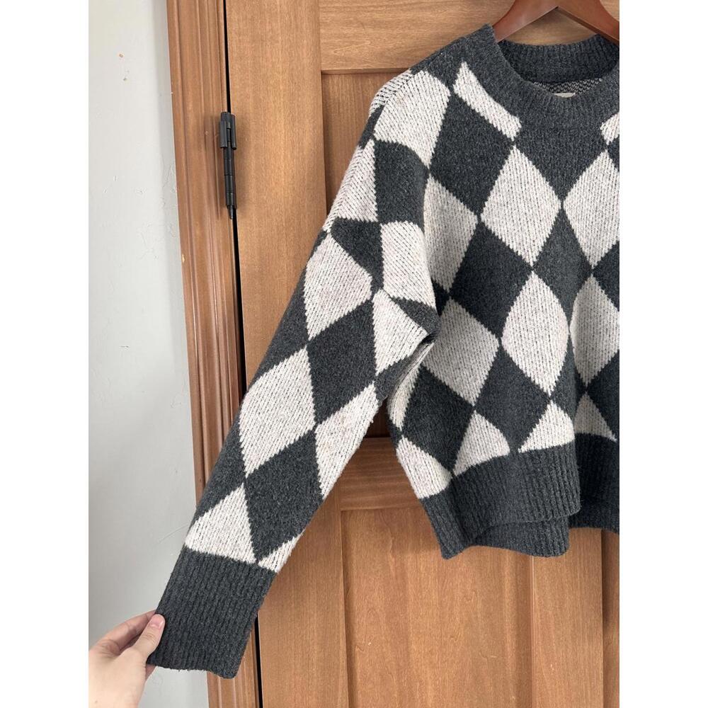 Abercrombie & Fitch Grey Wool Blend Argyle Diamond Check Sweater Women’s Medium - Picture 3 of 10